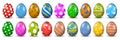 Eighteen Easter eggs, collection of colored eggs, Easter symbol -